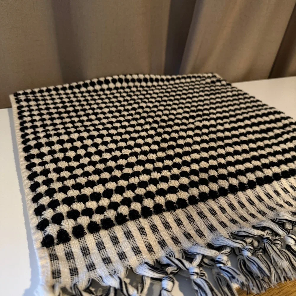 Black White Textured Turkish‎ Woven Hand Towel Tassels Set of Four